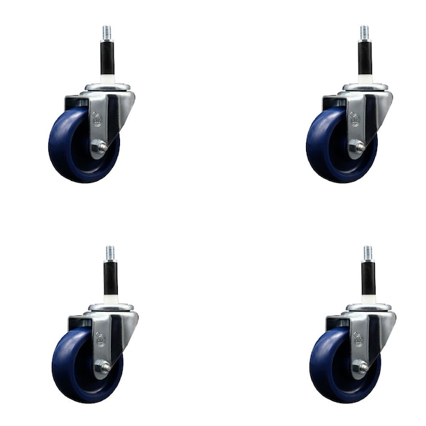 3.5'' SS Solid Poly Wheel Swivel 7/8'' Expanding Stem Caster Set, 4PK